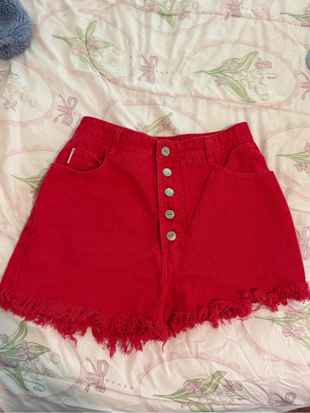 BONGO Bright Red High-Waist Button-Front Shorts with Frayed Hem